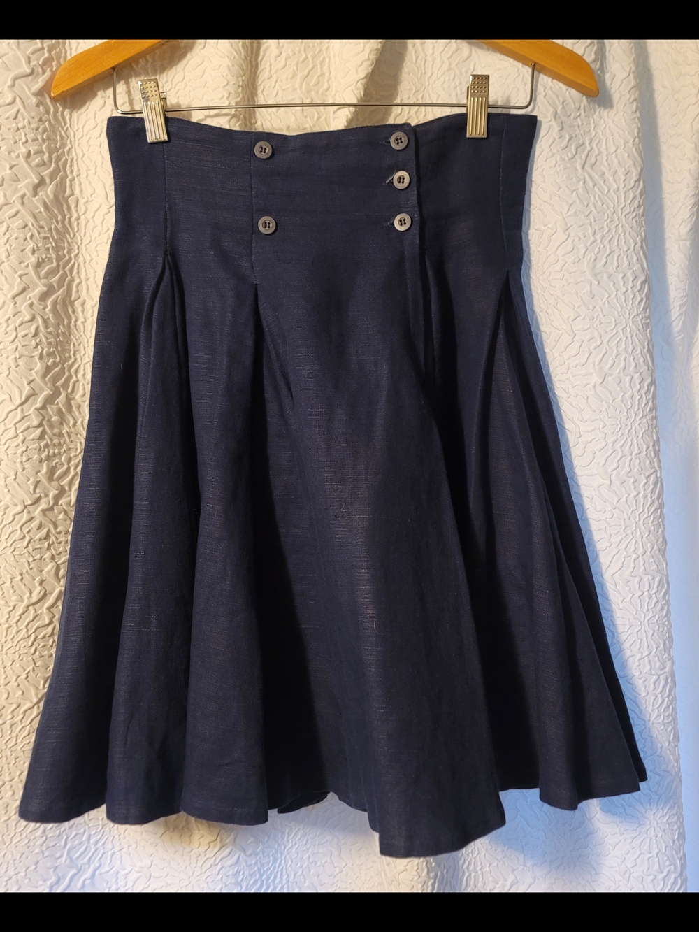 High-Waist Navy Circle Skirt with Button Detail